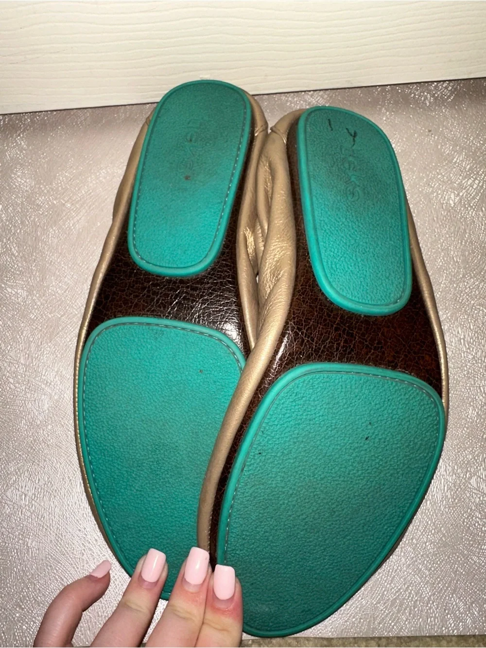 Tieks Metallic tan Gold Folding Ballet Flats 11 balletcore office